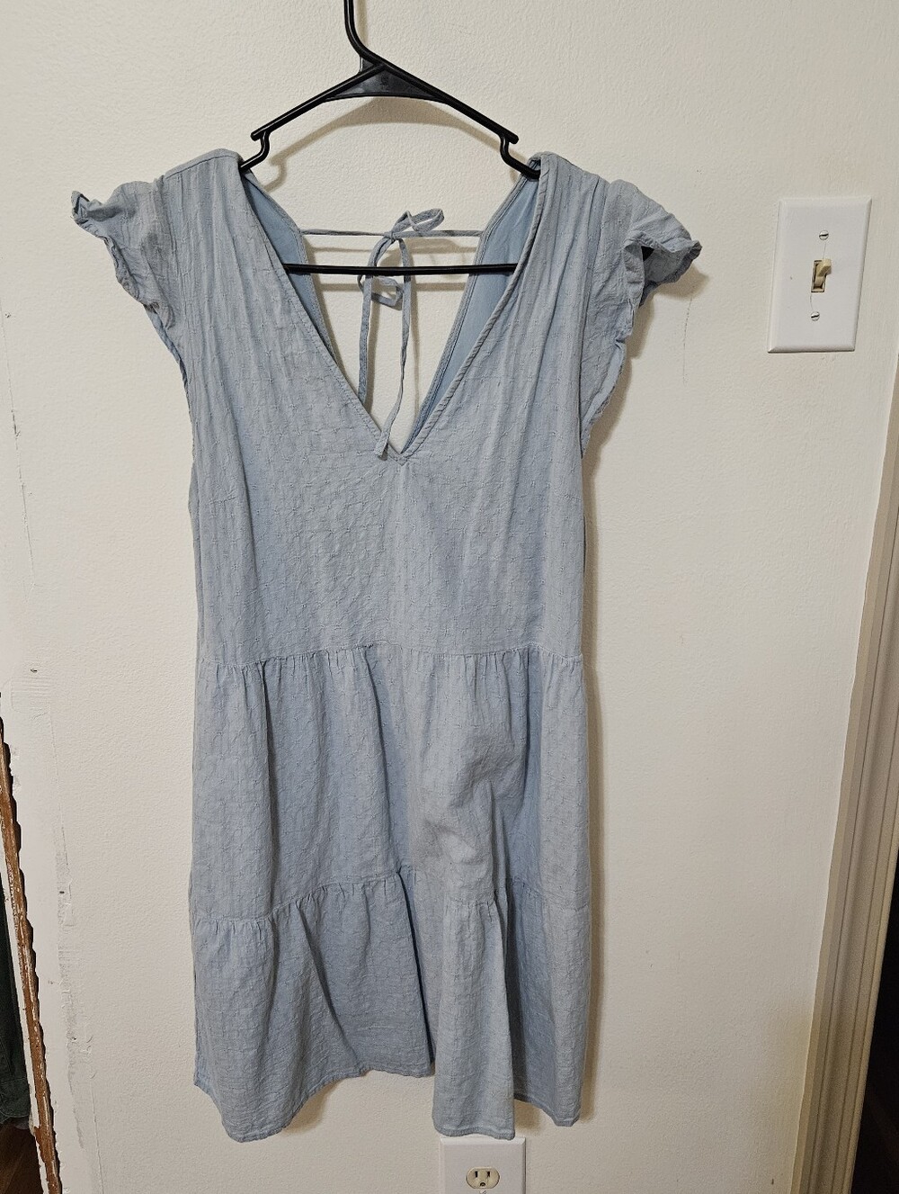 Abercrombie V Neck Tie Back Light Blue Cotton Mini Dress Size Small Tall